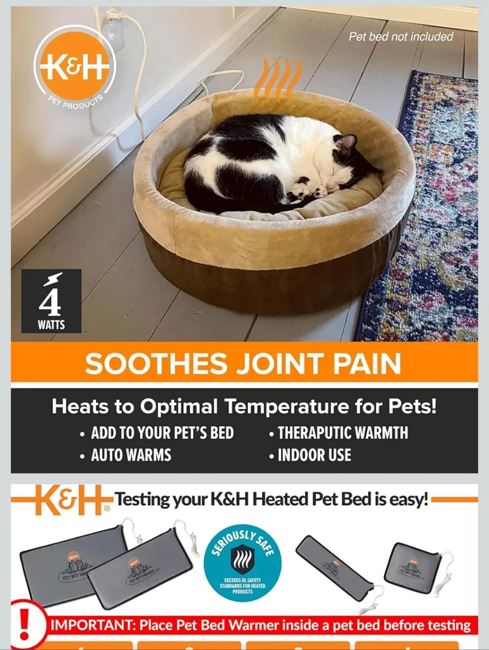 K&H Pet Bed Warmer Pad in Gray with Black Trim Small Size, For Cats & Dogs - Picture 8 of 10